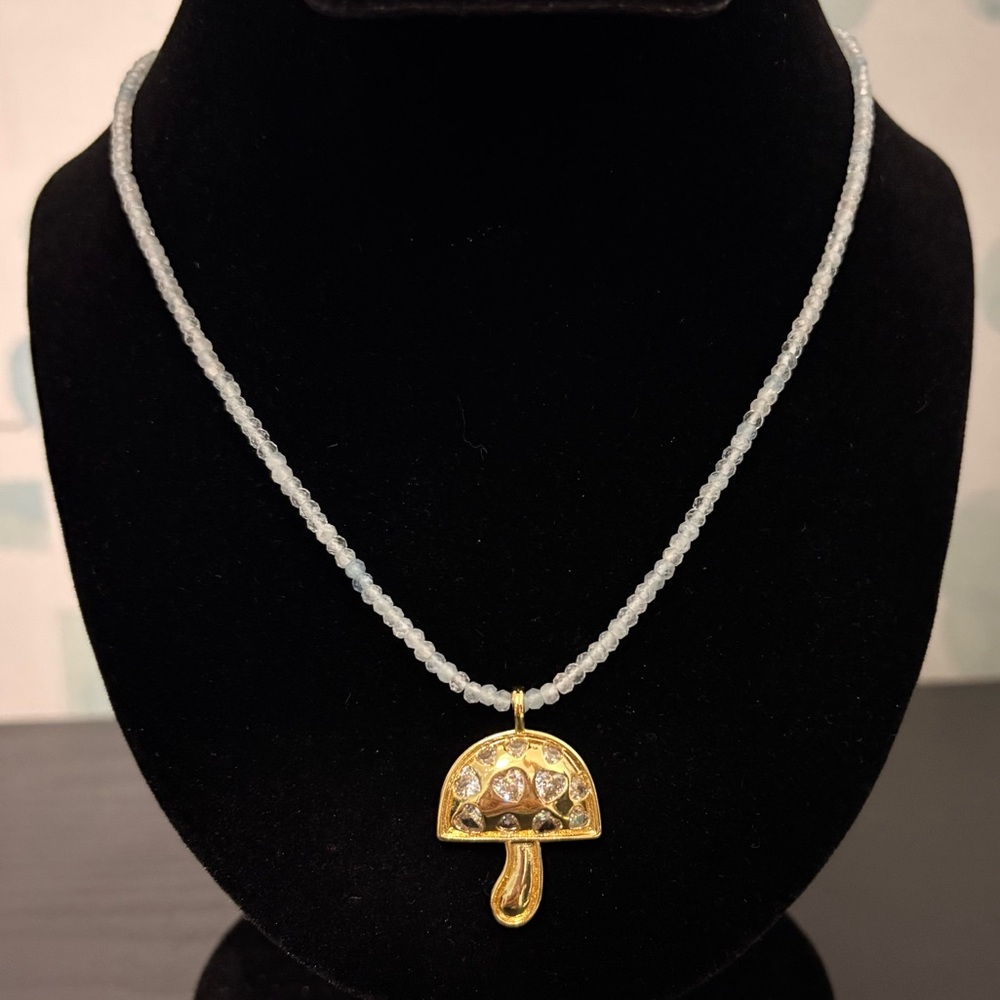 Mayamar Aquamarine Beaded Mushroom Necklace 16"